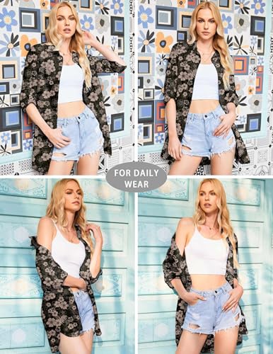 Image of HOTOUCH Women Boyfriend Shirts Button Down Long Sleeve Blouse Cuffed Sleeve Collared Shirt