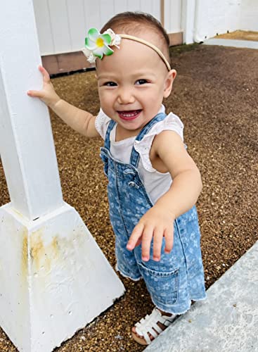 2 Pack Handmade Hawaiian Plumeria Flower Headband for Babies Baby Girls (Flamingo + Grass)2
