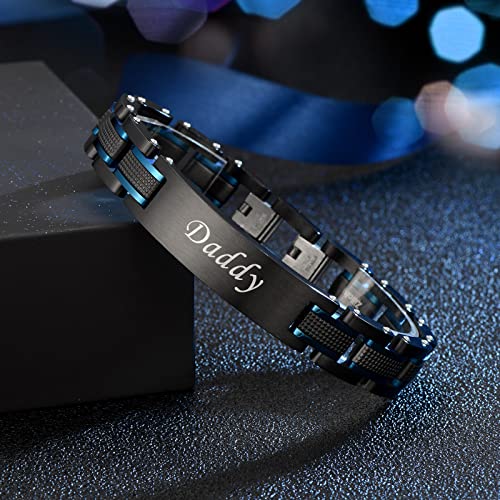 Zillaly Men's Stainless Steel Two-Tone Square Link Diamond Bracelet In Black & Blue Ion-Plated Black (Blue-Black11) #TOP7