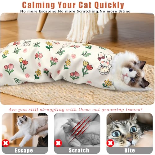 Image of 27.6'' Cat Grooming Wrap | Self-Adhesive, Anti-Escape Calming Swaddle, Soft Fabric, Comfortable & Reusable, For Cutting Nails, Ear Cleaning, Medication