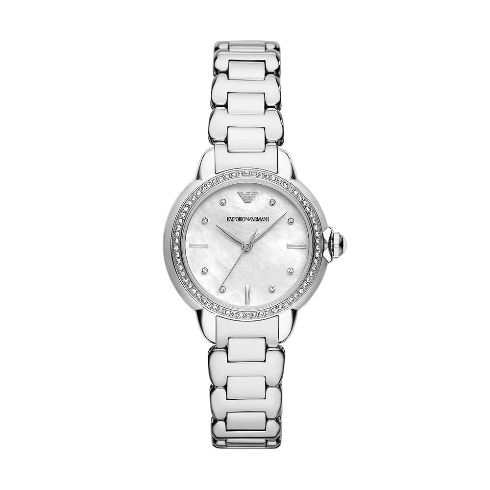 EMPORIO ARMANI Watch for Women, 32mm Silberton Quarz-Dreizeigerwerk und Edelstahlarmband