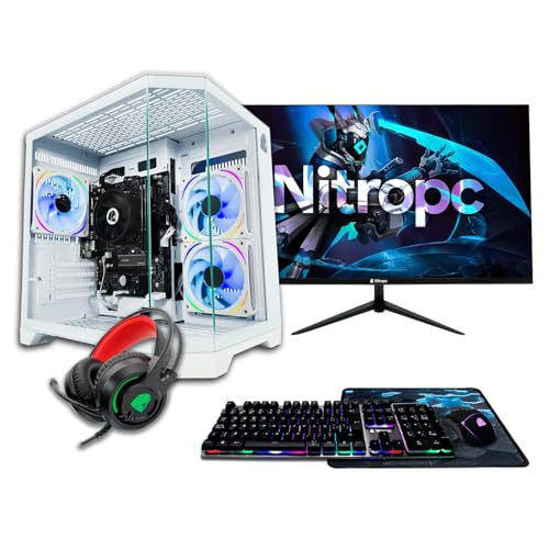 NitroPC - Pack Bronze | PC Gaming Complet (AMD Ryzen 5 4650G 6/12 4,2GHz, RX Vega 7, RAM 16Go, M.2 1To, Windows 11 | WiFi, Moniteur 24", Clavier, Souris, Casque) Ordinateur de Bureau (Blanc)