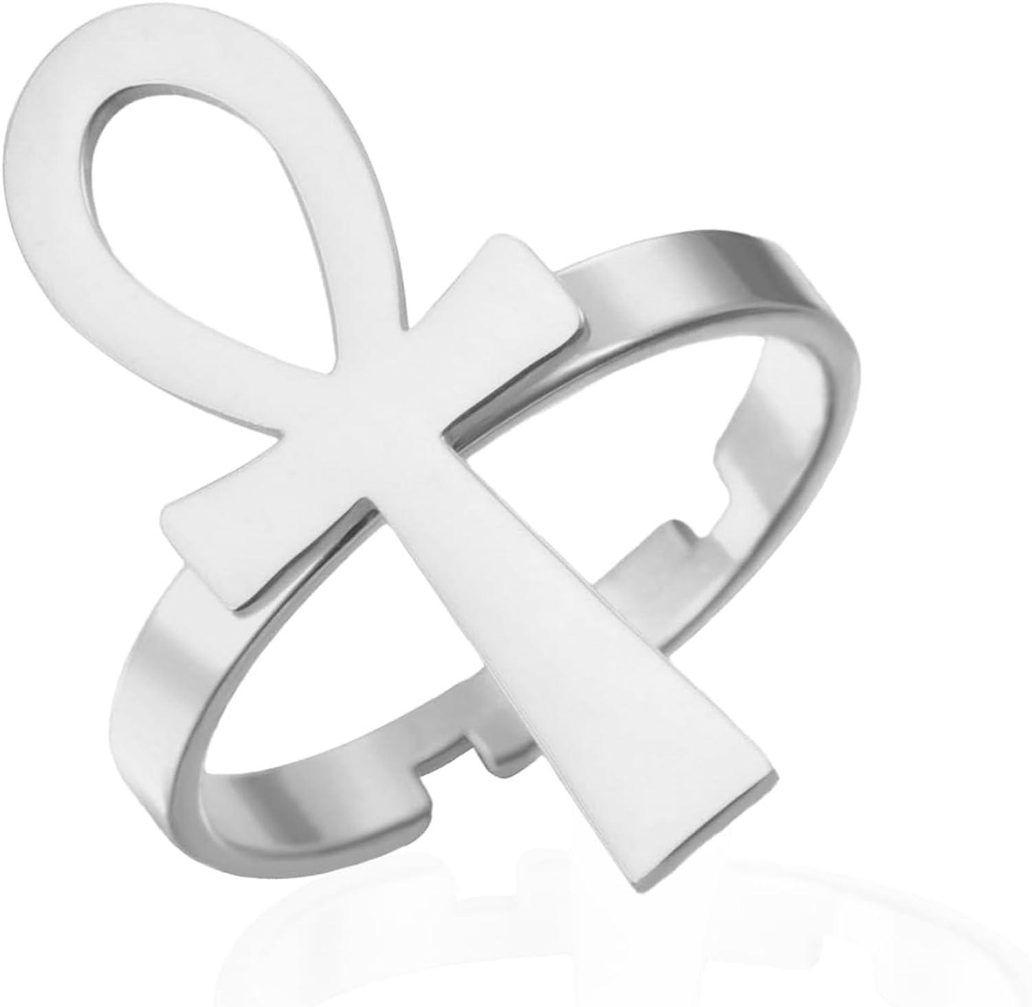 GYFGRTQ Egyptian Ankh Cross Ring Stainless Steel Ancient Life Symbol Jewelry for Women Men, Silver