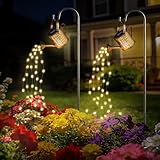 Lot de 2 lampes solaires avec guirlande lumineuse, arrosoir, mini arrosoir solaire, guirlande lumineuse d'extérieur pour patio, pot de fleurs et pelouse (avec 2 supports)