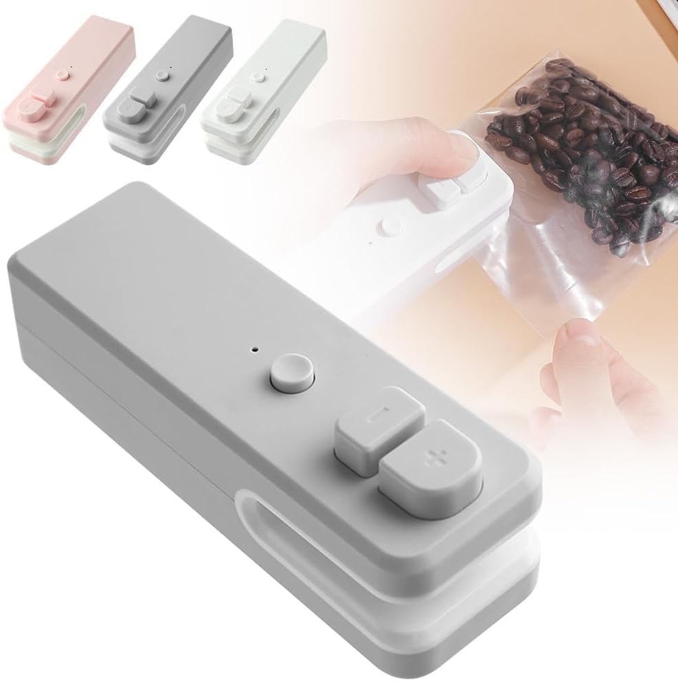 Mini Bag Sealer, 2025 Upgrade 2 in 1 Heat Sealer with Cutter USB Rechargeable Mini Sealing Machine Heat Seal Tool, Portable Vacuum Food Sealer Bag Sealing Machine for Plastic Bags Snack Bags (Gray)