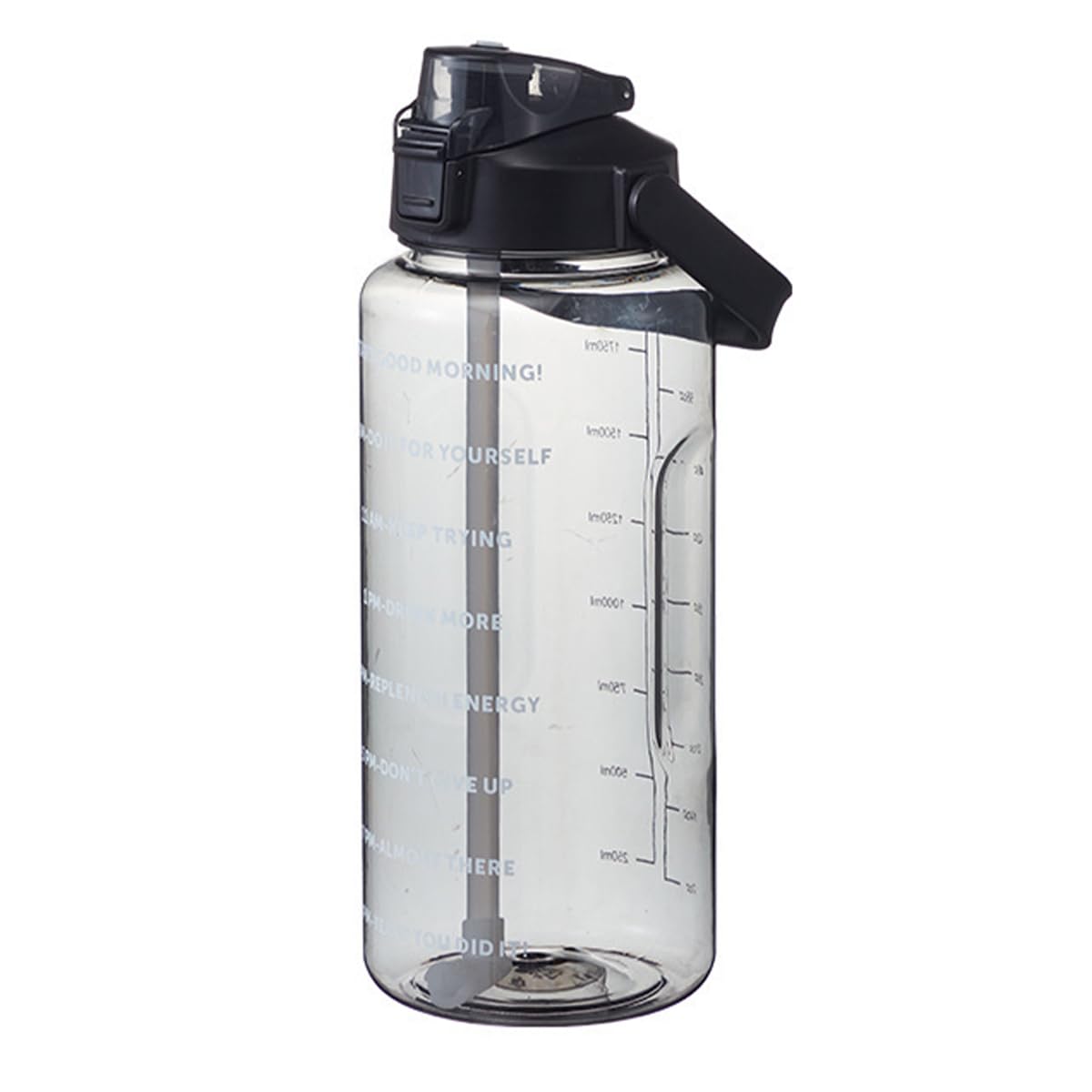 2 L Water Bottles Fitness Drinks Bottle Portable Large Capacity Cup Drinking Cup With Handle Sport Water-Bottles With Straw And Time Marker Leak Proof Drinks Bottle For Outdoor (Black)