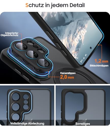 JAME für Samsung Galaxy S26 Ultra Hülle mit 2 Schutzfolie & Vollständiger Kameraschutz Kompatibel mit MagSafe,Stoßfest Kratzfest Transluzente Matt Handyhülle für Samsung S26 Ultra, Schwarz