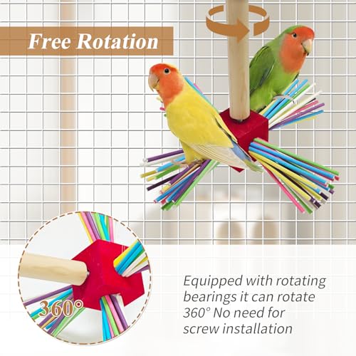 Image of Bird Perch Toy for Cage,Spinning Windmill Bird Perch Toy,360 Rotating Chewable Stand with Grinding Sticks,Interactive Cage /Tabletop Training Toy for Parakeets,Cockatiels,Lovebirds (Mixcolor, Square)
