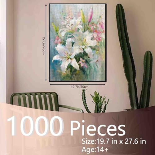 Tucocoo Puzzle Mit Weißen Lilien für Erwachsene - 1000 Teile, Blumen, Blühender Garten, Kunststil, Bunt - DIY für Heimdekoration, Geschenke, Familienpuzzle, Perfekt für Spieleabende