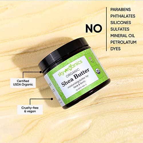 Sky Organics Organic Shea Butter For Body & Face Usda Certified Organic , 100% Raw & Unrefined To Soften, Smooth & Boost Radiance, 16 Oz. #TOP2