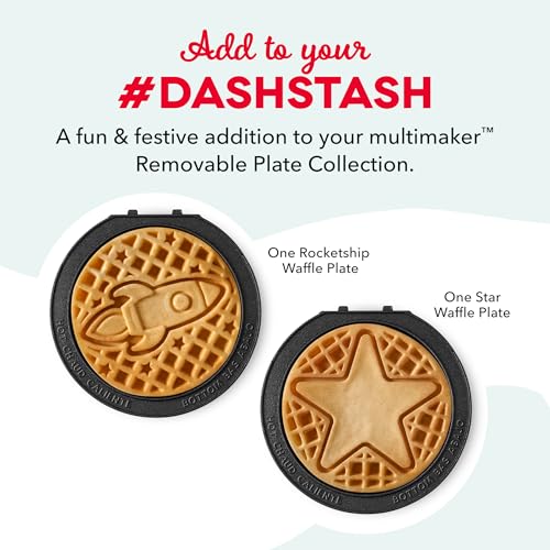 Image of Dash MultiMaker Mini System Removable Plate Set - Ceramic, Nonstick Replacement Plates for Fun-Shaped Waffle Breakfast - Waffle Maker Not Included - 4-Inch - Two-Pack - Rocketship & Star