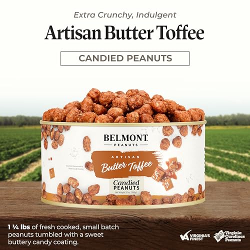 Image of Belmont Peanuts Gourmet Butter Toffee Candied Peanuts, 20 oz (1 Pack) - Only 4 Ingredients, No Preservatives, 3g Protein - A Premium, Sweet, Buttery, Salty, Crunchy, Hand Seasoned Snack