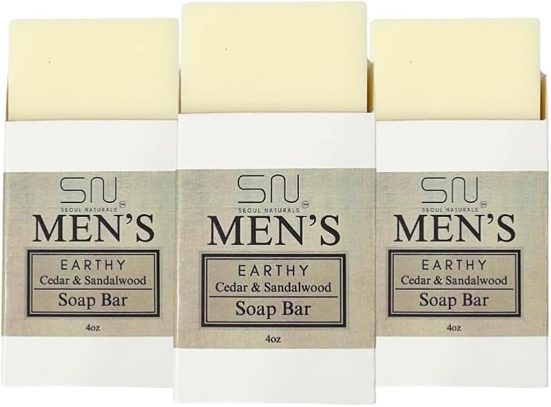 Seoul Naturals Sabonete em Barra Masculino com Fragrância de Cedro e Sândalo, 113 g, Pacote com 3