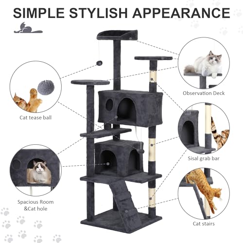 Torre para gatos 62 pulgadas vertical gris oscuro miniatura 2