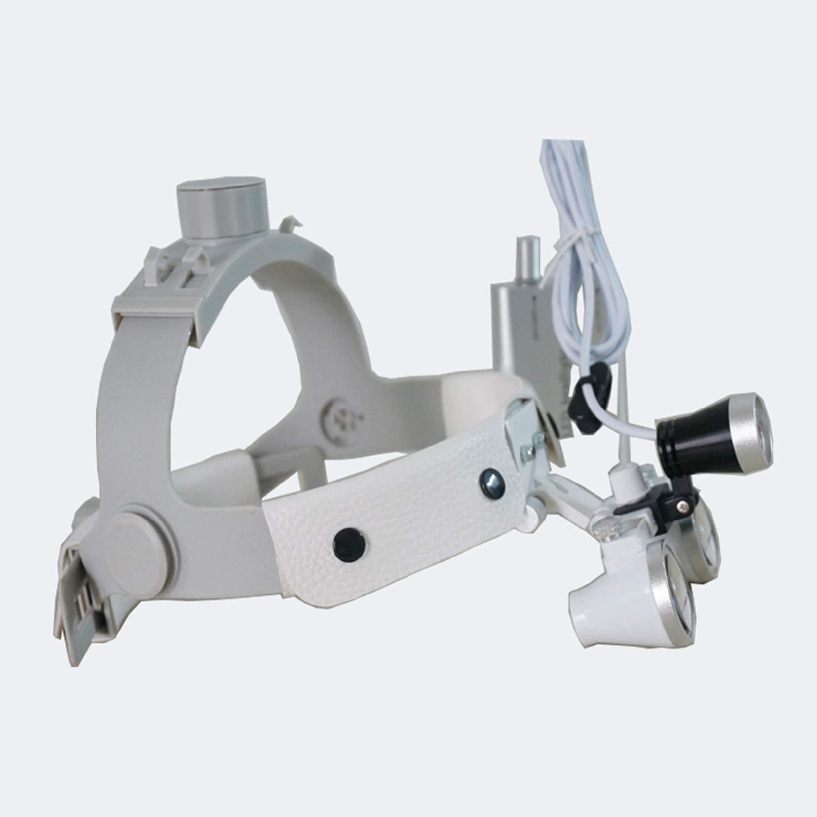 Occhialini odontoiatrici, 2.5X/3.5X Occhialini binoculari medici chirurgici per dentisti, lente d'ingrandimento montata sulla testa, con lampada frontale a LED + scatola in alluminio argento,