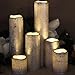 Flameless LED Candles Battery Operated with Timer Slim Set of 6, 2 Inches Wide and 2-9 Inches Tall, SilverCoated Wax and Flickering Warm White Flame for Home Decor or Wedding Decorations