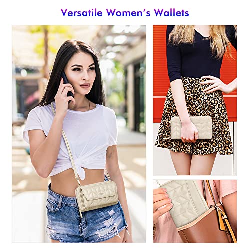 Image of nuoku RFID Blocking Wristlet Wallet for Women, Zip-Around Crossbody Clutch with 2 Removable Straps