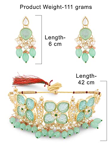 Kundan Choker Necklace Earring & Ring Set-ZPFK14722