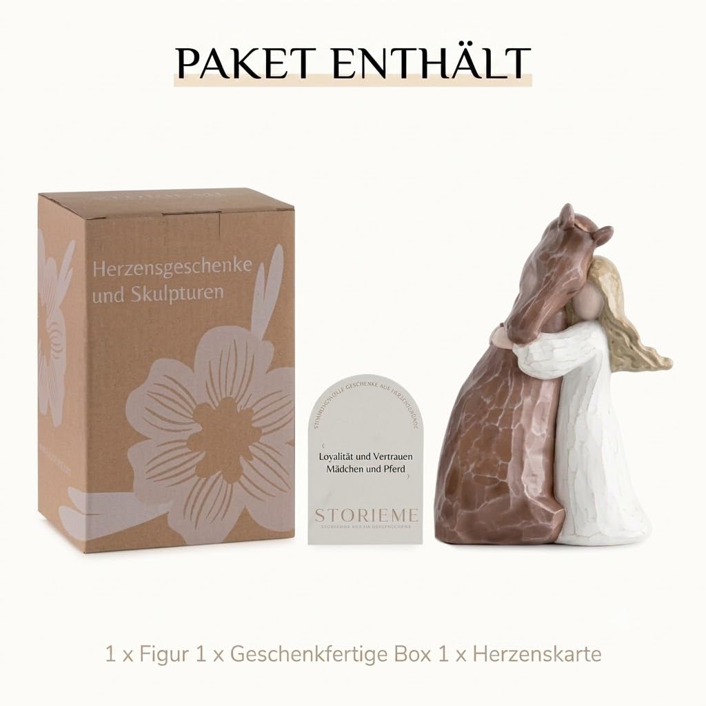 Storieme Pferde Mädchen Geschenk für Erwachsene – Handbemalte Schutzengel Figur als Deko für Wohnzimmer, Pferd Geschenke für Pferdeliebhaber zu Geburtstag Weihnachten Freundschaft