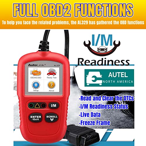 Autel Al329 Autolink Vehicle Obd2 Diagnostic Tool Car Code Reader With I/M Readiness Key Read/Erase Codes Turns Off Mil Plug And Play Retrieves Vin/Calid/Cvn Free Lifetime Update #TOP1