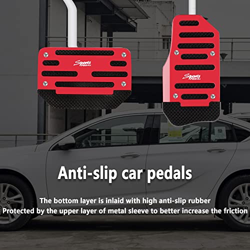 2Pcs Non- Slip Automatic Transmission Pedal Covers Replacement Kit,Aluminum Alloy Gas Pedal&Brake Pedal Cover Sporty Car Decor,Universal Car Accessories For Car Safty (Red/2Pcs) #TOP3