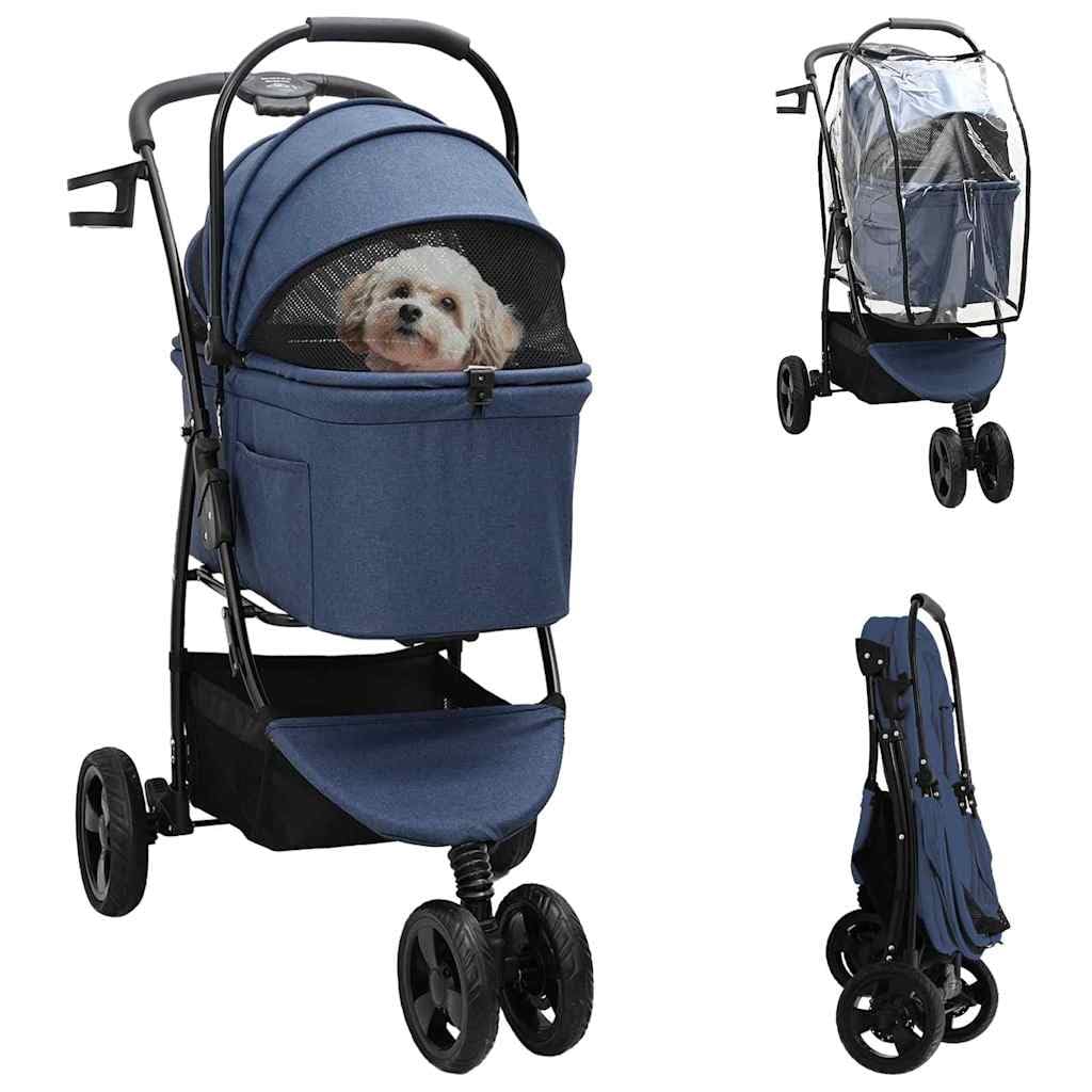 Passeggino pieghevole per animali domestici, blu, in poliestere, 78 x 54 x 101 cm, con tasche laterali, cestino portaoggetti, freno e ruote anteriori girevoli per cani, passeggini per gatti