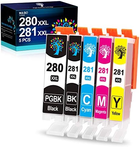 H&BO TOPMAE Compatible Canon Ink 280 and 281 Cartridges 280XXL 281XXL PGI-280XXL CLI-281XXL Ink Cartridge for Canon Pixma TS6320 TR8520 TR7520 TS9120 TS6120 TS8120 TS9521C Printer Tray(5 Pack