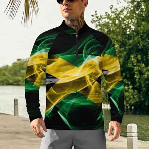 Jamaica Smoke Flag Men's Rash Guard Long Sleeves Quick Dry Fishing Workout Shirts with Zipper2