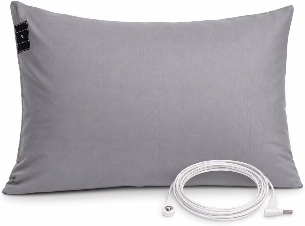2pcs Grounding Pillowcases King Conductive Silver Fiber Grounding Pillow Cover with 15ft Cord Soft Safe for Better Sleep Gray 20x36in