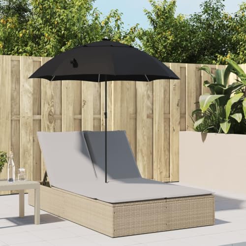 Tumbona Doble de Exterior,Cama de Jardín con Sombrilla y Cojines,Ratán Sintético y Acero,Respaldo Ajustable 4 Posiciones,Resistente a UV y Lluvia,Piscina,Terraza o Playa,Beige,200 x 164 x 176 cm