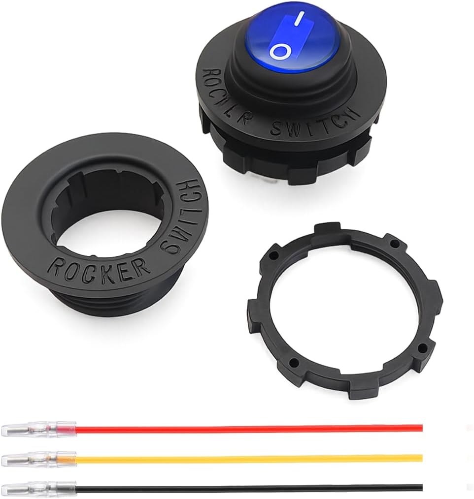 6PCS Round Car Rocker Toggle, 3 Pin Vehicle ON Off SPST LED Switch with Locked Terminal Wires, Waterproof Automotive Rocker Switch Accessories, Universal for Truck RV Off-Road (Blue)