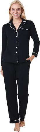 Women Long Sleeve Pajama Set Modal Button Down 2-Piece Pjs Pants Sleepwear Lounge Set
