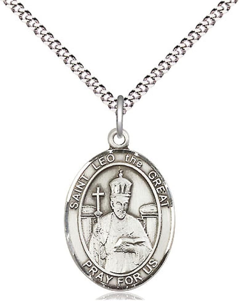 CatholicStore St. Leo The Great Medal in Fine Pewter, 3/4" Tall on a 18" Light Rhodium Clasp Chain