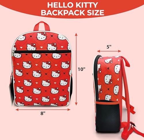 Hello Kitty Backpack for Girls 16 Inch Large School Backpack with Front Pocket, Water Bottle Holders, Adjustable Straps, Cute Red Bookbag for Kids, Back to School3
