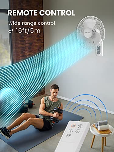 Pelonis 16'' Wall Mounted Fan With Remote Control, 2 Packs Oscillating Wall Fan, 3 Speed, 3 Wind Modes, 7.5H Timer, Adjustable Tilt, Powerful Airflow For Garage Patios Bedroom, 2 Packs, White #TOP6