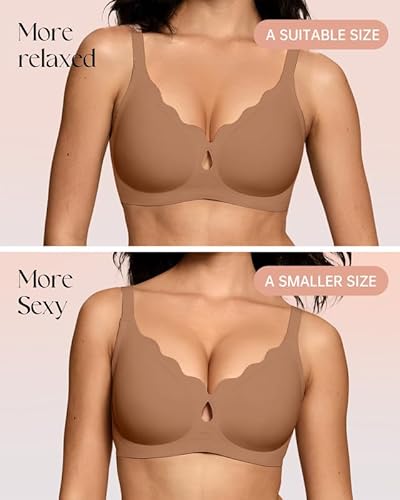 ProKloud Wireless Bras for Women Wave Push Up No Underwire Bralettes Seamless Full Coverage Support Lift Everyday Bra Coffee - Image 4