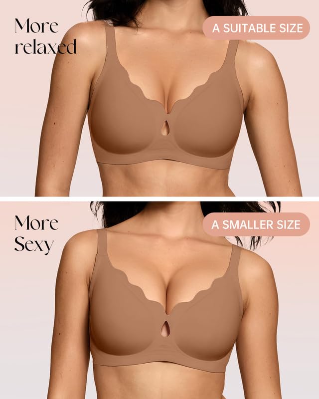 Image of ProKloud Wireless Bras for Women Wave Push Up No Underwire Bralettes Seamless Full Coverage Support Lift Everyday Bra Coffee