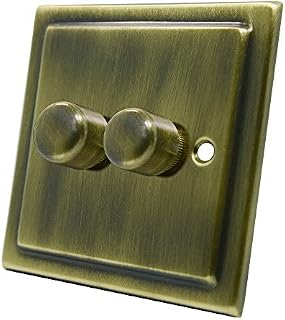 AET VAB2GDIM40 Victorian Antique Brass 400W-10 Amp Double 2-Gang 2 Way 400W Light Dimmer Switch, 400 W, 240 V