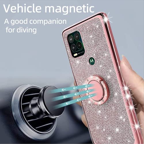 For Moto G Stylus 5G (2021) Case Cute Luxury Glitter Slim Silicone Tpu Phone Case For Girls Women, Diamond Ring Kickstand Bumper Shockproof Drop Protection Cover For Motorola G Stylus 5G - Rose Gold #TOP1
