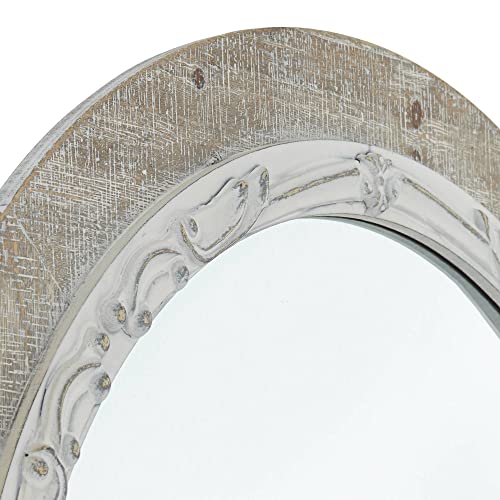 Noble Park Cornwall Round Vanity Decorative Wall Mirror Vintage Rustic Farmhouse Matte Gray White Washed Wood Frame 32 3/4" Wide For Bathroom Bedroom Living Room Home House Office Entryway #TOP2