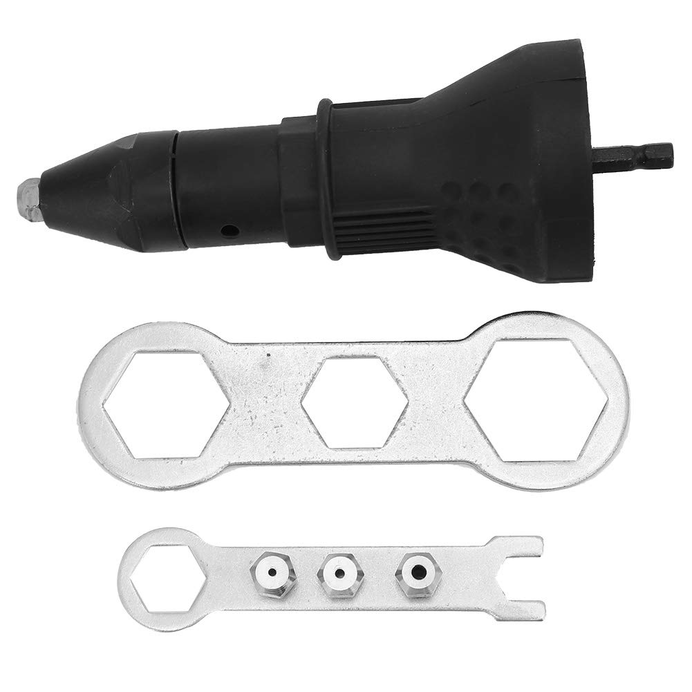 Fafeicy Electric Rivet Gun Adapter, Stainless Steel, 2.4-4.8mm, Hex Rod 6.4mm, Three Claws, Black