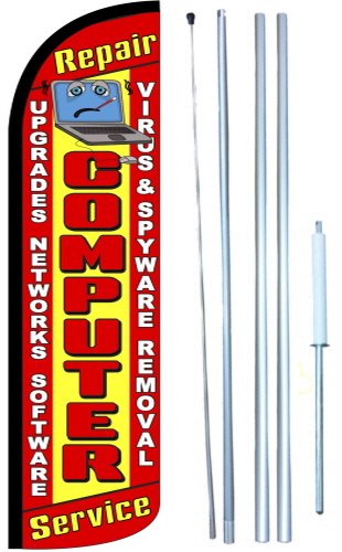 Computer Repair Swooper Windless Flag Kit (full sleeve) 3ft X 11.5ft Flag by EZ Flags