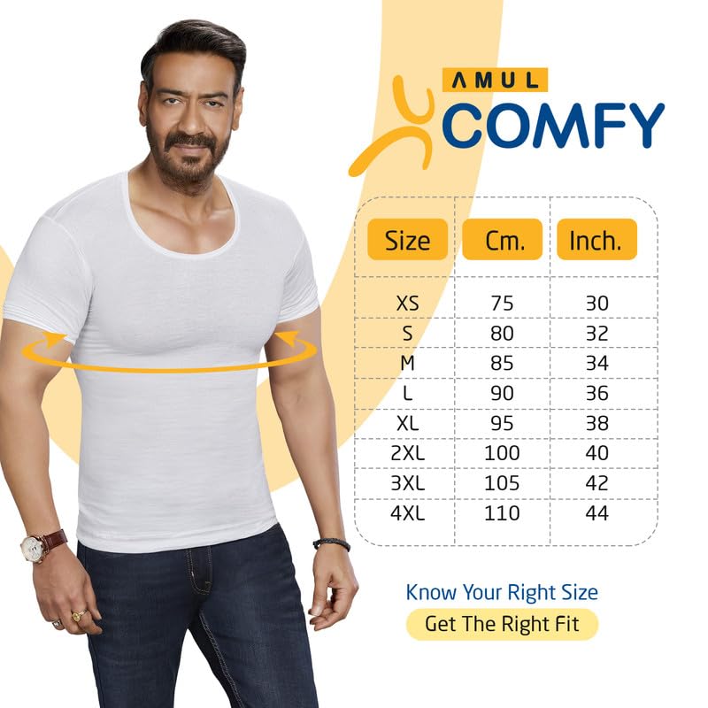 Amul Comfy Men Cotton Solid White Half Sleeve Vest Pack of 3 2