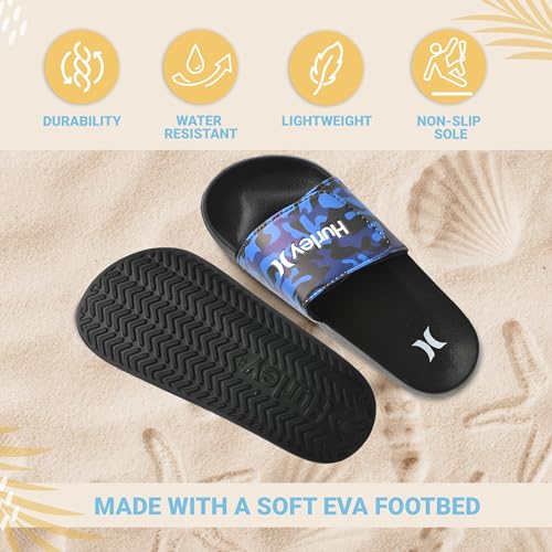Image of Hurley Kids NAIA Slides Adjustable Strap Slip-On Sandals Indoor and Outdoor EVA Footbed Shower Slides for Girls and Boys