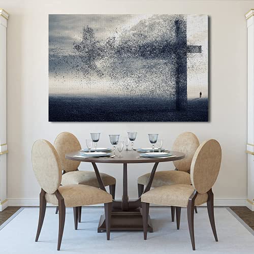 The Cross And Dove Wind Framed Canvas Wall Art Religious Christian Wall Decor Black And White Faith Paintings Creative Artwork Christian Art Poster Cross Decorations For Wall Bedroom Living Room Decor #TOP1