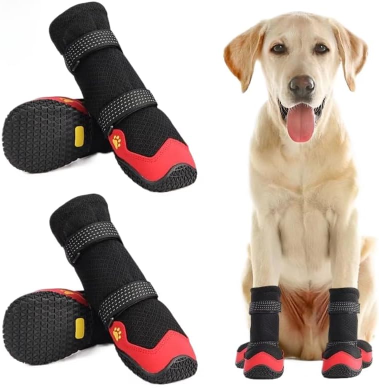 4pcs Waterproof Dog Shoes Waterproof Rubber Dog Boots Breathable Warm Reflective Tape Dog Shoes Comfortable Non Slip Pet Product