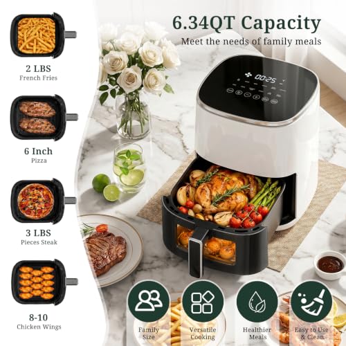 Image of Air Fryer, 6QT Airfryer with Viewing Window, 12-in-1 Digital Air Fryer Oven, 400F Fast Heating, Nonstick & Dishwasher Safe Square Basket, Air Fry, Roast, Bake, Reheat, Dehydrate for Family Meals