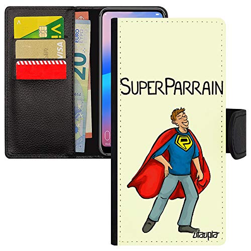 Coque Samsung S20 FE Parrain étui portefeuille blanc en simili cuir résistant avec humour BD