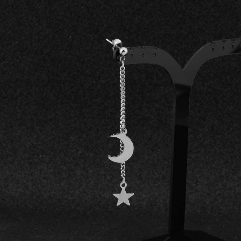 Moon Star Tassel Chain Dangle Drop Huggie Hoop Earrings for Women Girls Men Stainless Steel Long Dangling Minimalist Small Hoops Cartilage Fashion Unique BTS Fans Jewelry Gift Birthday Bff (Stud) - Image 5