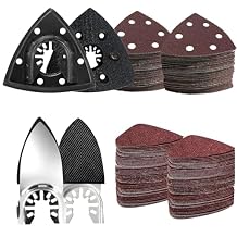 LEILUO 127 Pcs Oscillating Tool Sanding Pad Kit 2Pcs 3-1/2 Inch Triangle Sanding Pads 2Pcs Fingertip Sand Pad 120Pcs Sandpaper 3Pcs Adapters Compatible with DeWalt Dremel Milwaukee and More